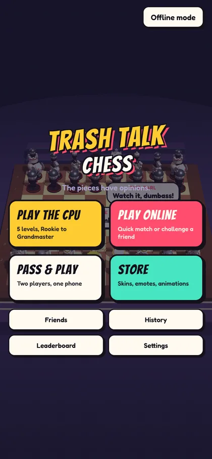 Main menu over the 3D board